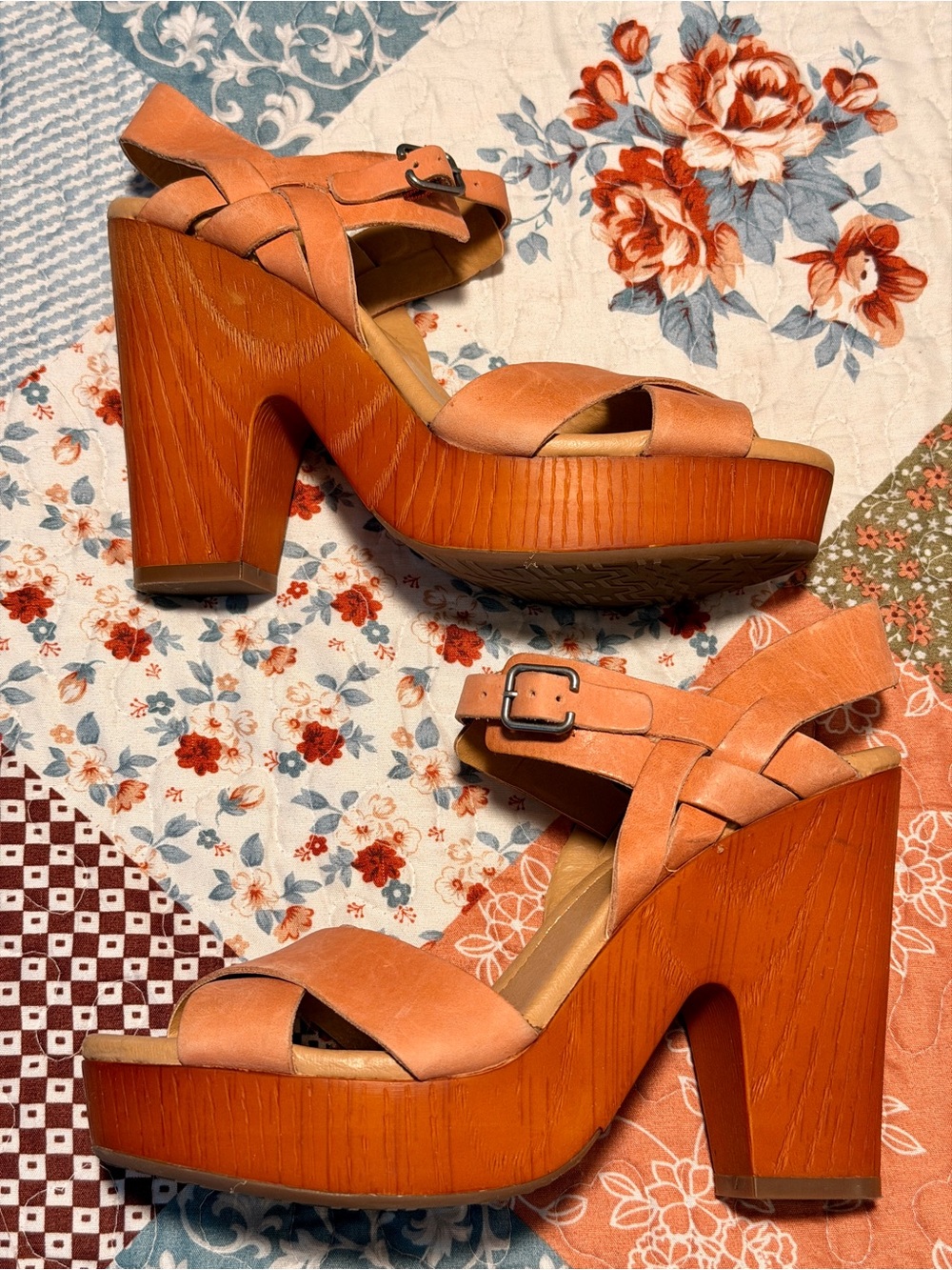 Lucky Brand Leather Platform Block Heel Sandals Women’s 8.5M Blush Pink Boho